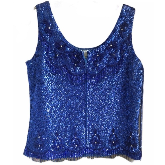 Glamorous Bead And Sequin Blue Sleeveless Top - Picture 5 of 9